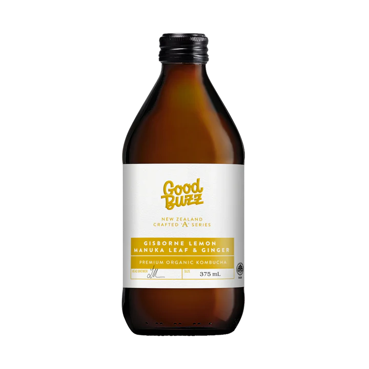 Good Buzz Kombucha Gisborne Lemon and Manuka Leaf 375mL 12 pack