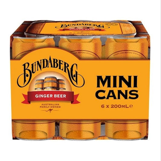 Bundaberg Ginger Beer 200ml mini cans - pack of 6